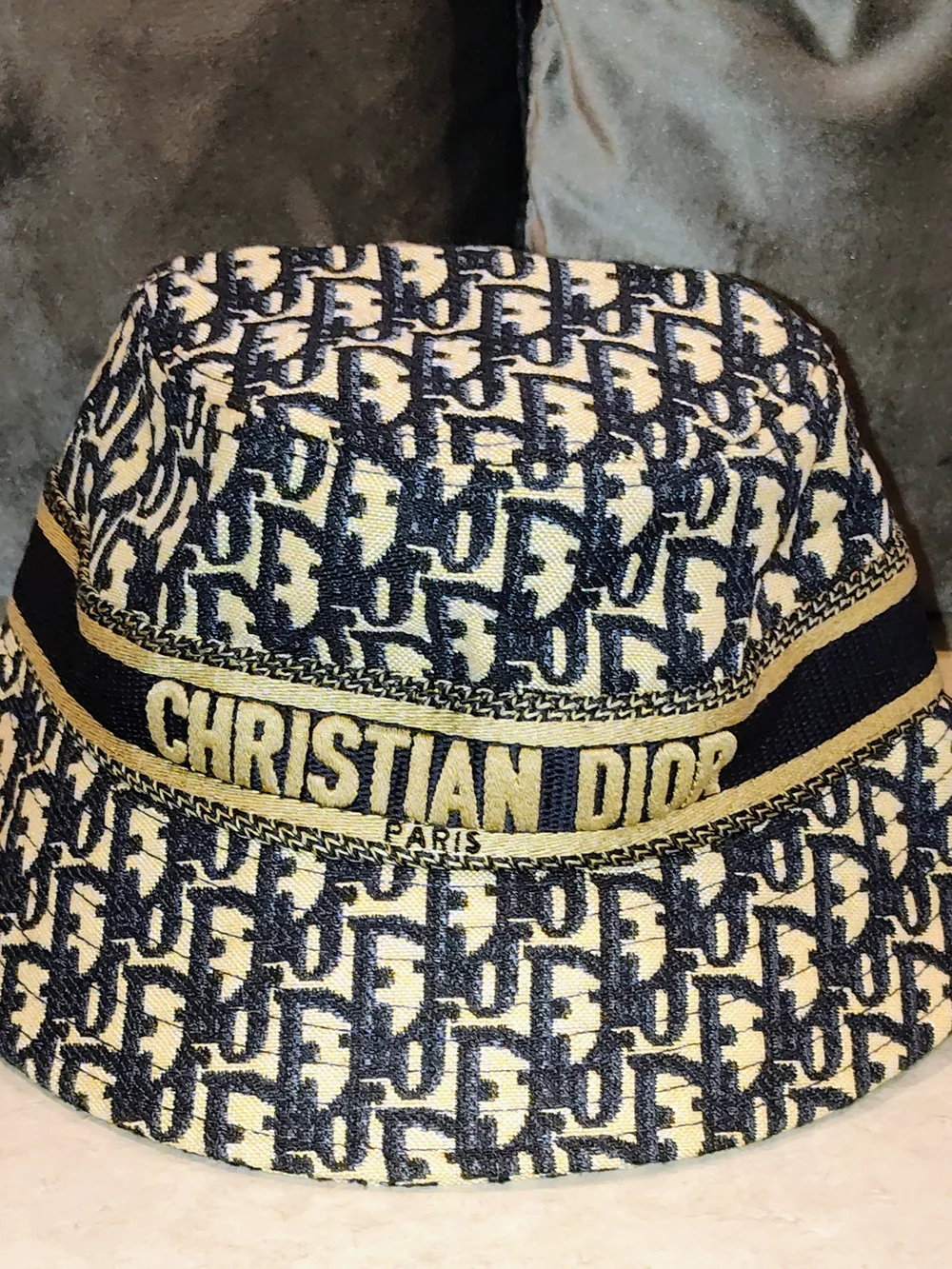 CHRISTIAN DIOR MONOGRAM OBLIQUE DIOR MONOGRAM JACQUARD BEIGE & BLUE BUCKET HAT